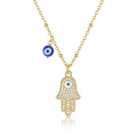 Gold Hamsa Necklace With Evil Eye, Hand of Fatima Evil Eye Necklaces Evil Eye Jewelry Nazar Amulet Protection Good Luck Gifts for Women Girls Teens