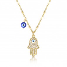 Gold Hamsa Necklace With Evil Eye, Hand of Fatima Evil Eye Necklaces Evil Eye Jewelry Nazar Amulet Protection Good Luck Gifts for Women Girls Teens